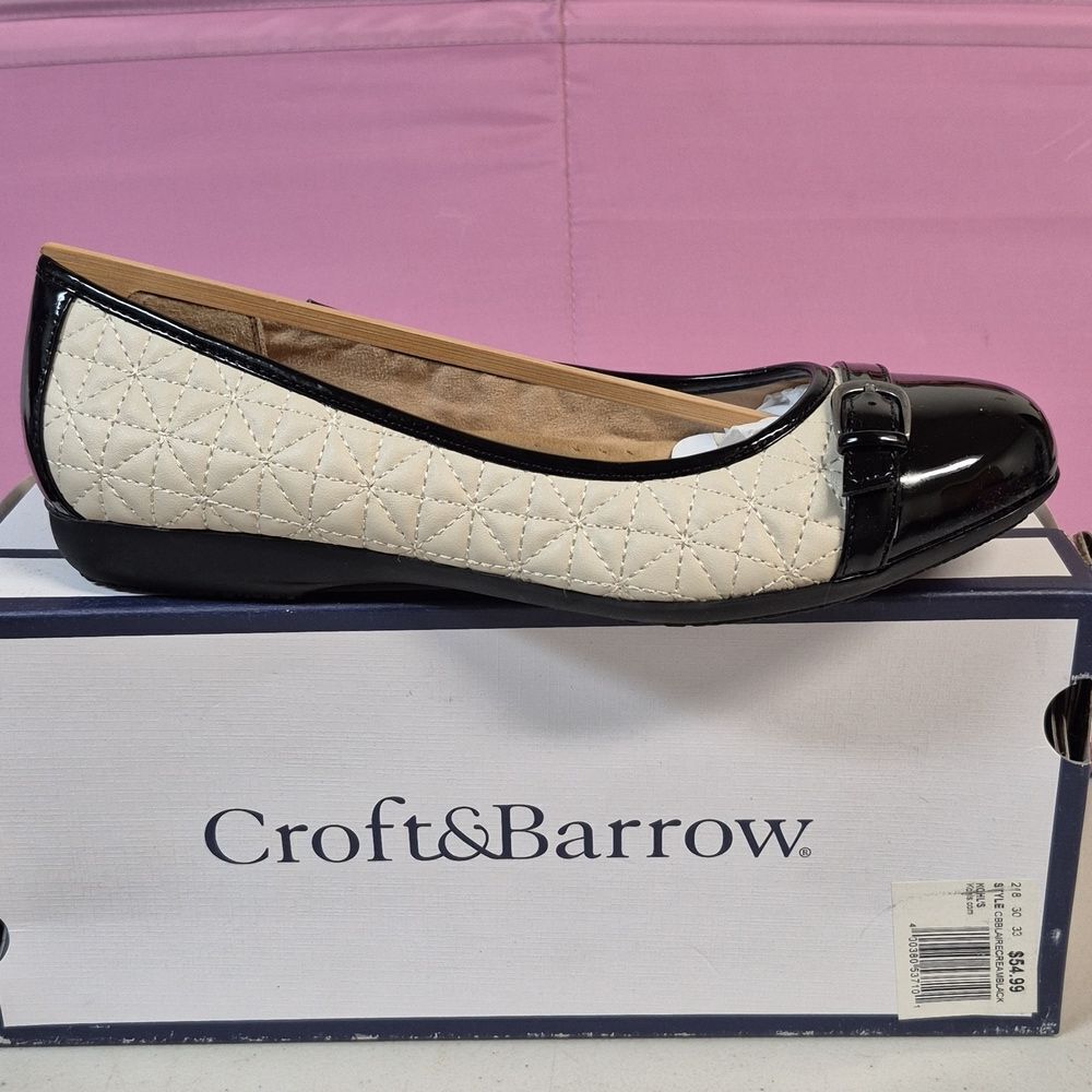 Croft & Barrow Claire 8 Cream Quilted Flats - New